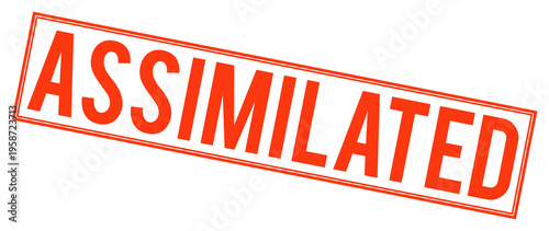 Red assimilated stamp text on transparent background