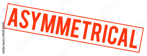 Asymmetrical stamp with red text on transparent background