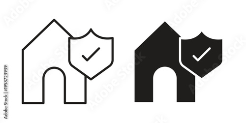 Home insurance icon in black stroke eps vector graphic
