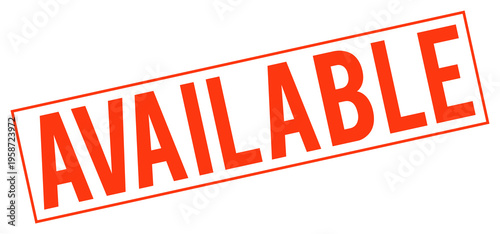 Red available stamp on transparent background