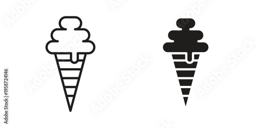 Ice cream cone icon in black stroke eps vector graphic