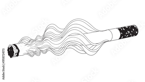 Disintegrating Cigarette with Smoke Trails and Ash Remnants.