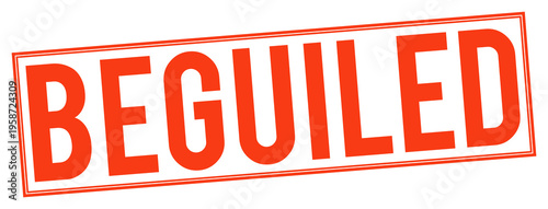 Beguiled stamp in red color on transparent background