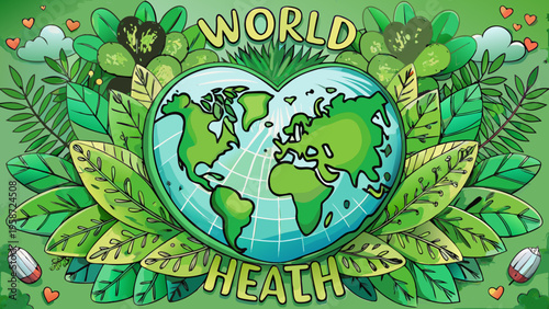 Eco friendly world, green earth, health and wellness, environmental vector illustration