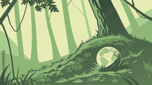 Earth, green forest, eco friendly, environmental conservation, vector illustration
