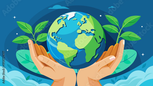 Eco friendly globe, green earth, sustainable planet, environmental protection, vector illustration