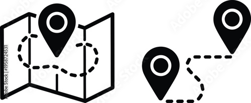 Navigation route illustrated on a map with location pins and path directions