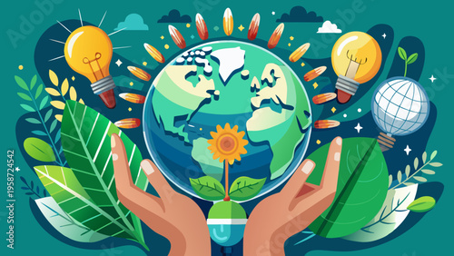 Eco friendly globe, green earth, sustainable planet, environmental icons