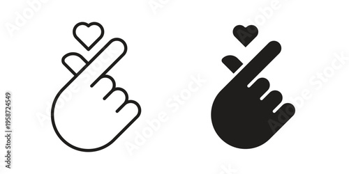 korean heart icon in black stroke eps vector graphic