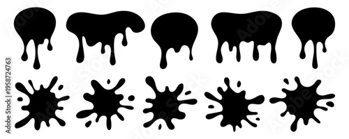 Set of splatter sauce blob, paint, ink splatters vector illustration