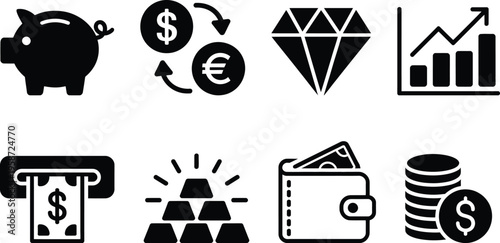 Icons representing various aspects of financial investments and savings methods