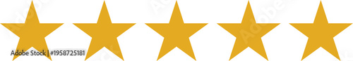 Five filled yellow stars arranged in a horizontal line on a plain background