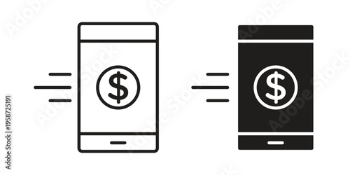 Mobile banking icon in black stroke eps vector graphic