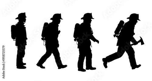 Set of firefighter silhouette isolated - vector illustration	