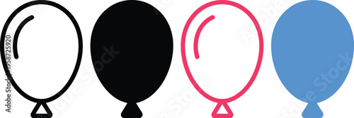 Four stylized balloons with different colors and designs shown in sequence