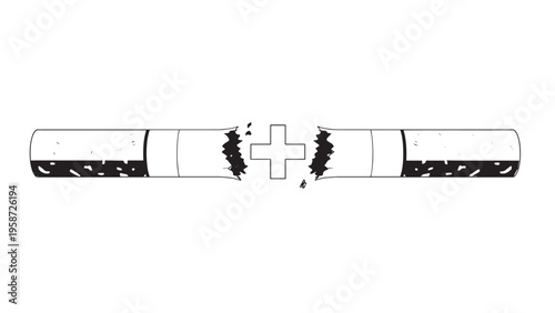 Close-up of a broken cigarette with ash and tobacco remnants on a white background.