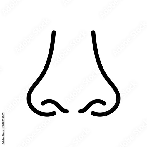 Minimalist vector illustration of a human nose in front view, drawn with clean black outline. Simple and modern design, ideal for anatomy, beauty, and graphic use