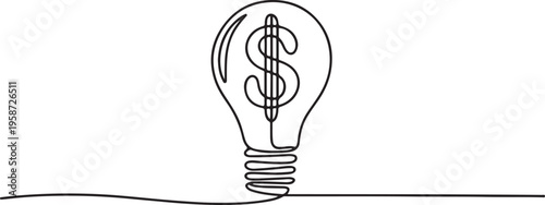 Continuous one line drawing of Light bulb with dollar sign vector illustration. One line draw graphic design vector