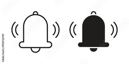 Notification bell icon in black stroke eps vector graphic