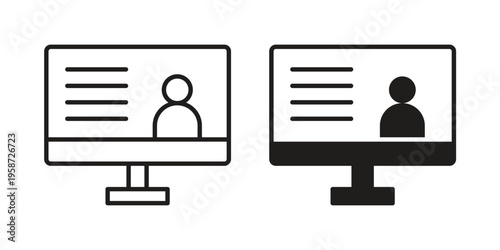 Online course icon in black stroke eps vector graphic