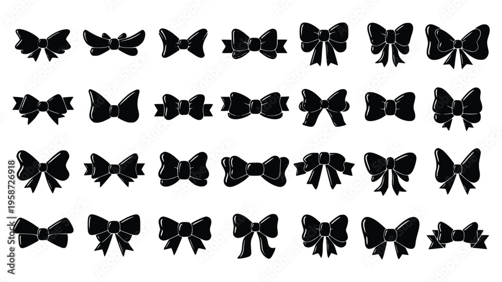 Fototapeta premium Black bow tie icons in various styles and designs for decoration and fashion