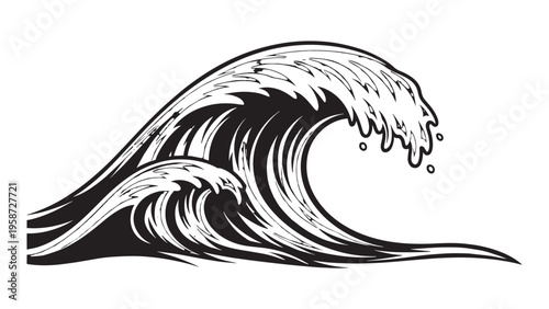 Dynamic Black and White Wave Illustration with Artistic Style.
