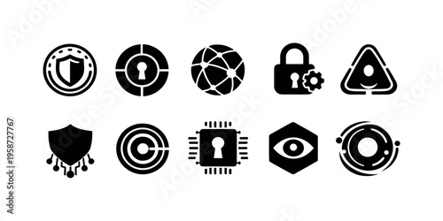 Collection of abstract security and technology icons in a clean, modern style