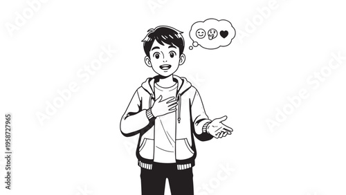 Young boy expressing love and affection through gesture and speech.