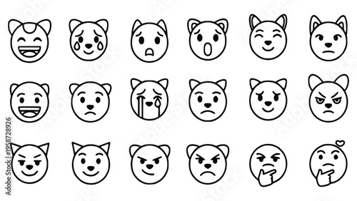 Various cartoon bear faces with different emotions drawn in black lines on white background
