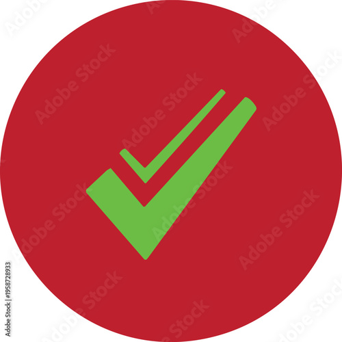 Green double check mark on red circle background