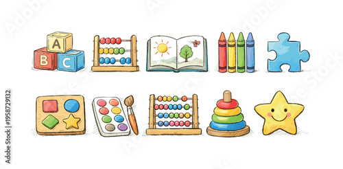 Colorful preschool learning tools for early childhood education