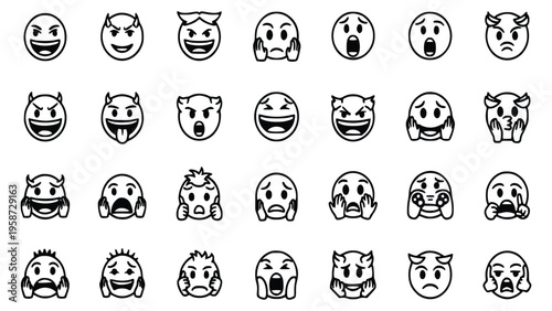 Various cartoon faces with different emotions and expressions