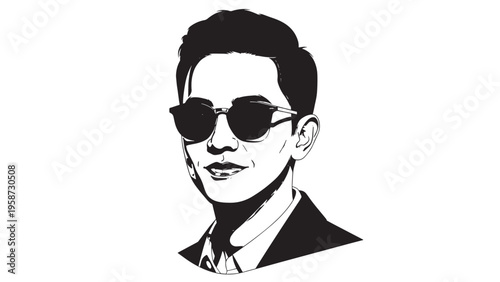 Stylish woman wearing sunglasses with a confident expression in a monochrome portrait.