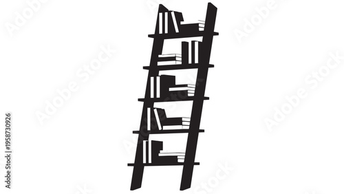 Tilted wooden ladder silhouette with multiple rungs on a white background.