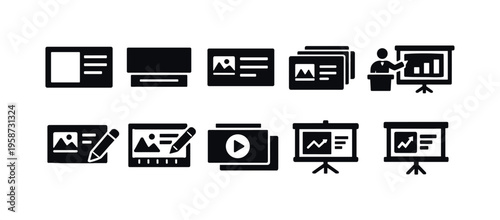 Collection of presentation and business icons for digital and print media