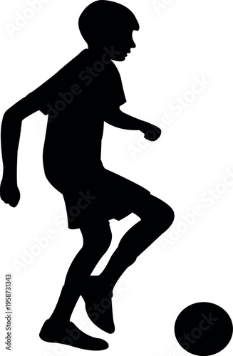 a boy playing football, silhouette vector