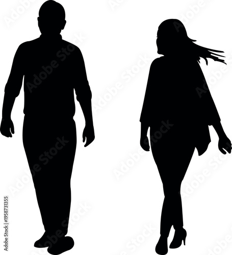 a man and woman walking body silhouette vector