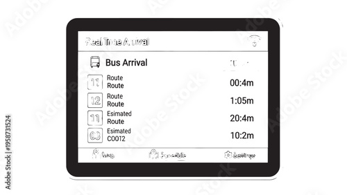 Public Bus Arrival Information Display on Tablet Screen Showing Transit Routes and Schedules.