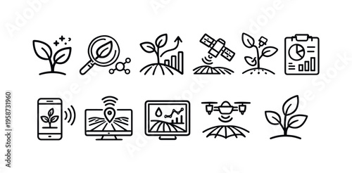Modern agriculture technology icons representing smart farming and innovation