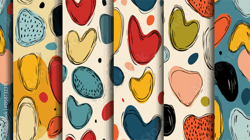Hearts in a cute retro doodle style creating a vibrant seamless pattern. Seamless heart pattern representing love and romance