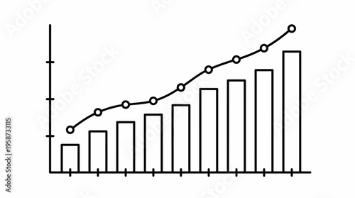 Combination Line Graph with Data Points and Bar Chart Displaying Comparative Financial Data and Growth on Isolated White Background