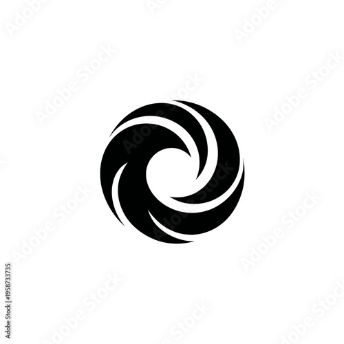 Sleek Black Swirling Circle Graphic Element - Abstract Dynamic Motion Vortex Aperture Shape Design Illustration