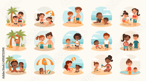 A cheerful cartoon child enjoys a sunny day at the beach, evoking feelings of joy and carefree summer fun.
