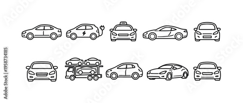 Collection of diverse car icons representing different vehicle types and services