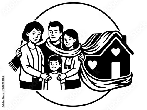 Caregiver protecting family home silhouette bundle