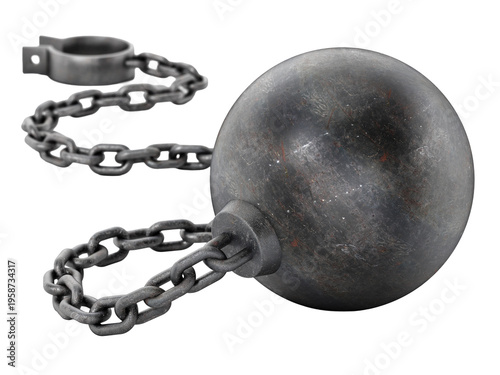 Ball and chain isolated on transparent background. 3D illustration