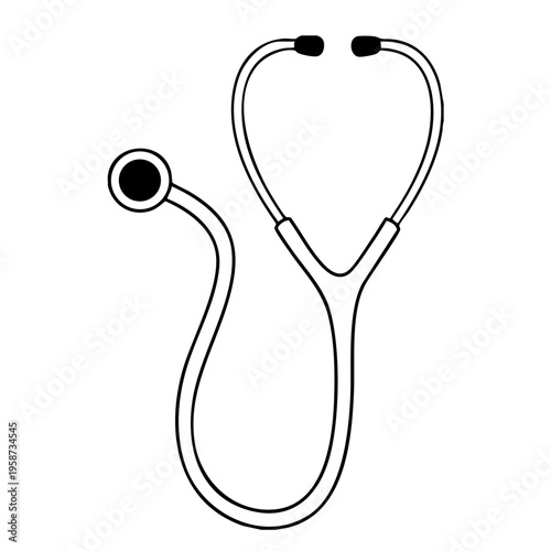 A stethoscope is a medical device used to listen to the internal sounds of an animal or human body, such as the heartbeat and breathing. This illustration shows a simple line drawing of a stethoscope 