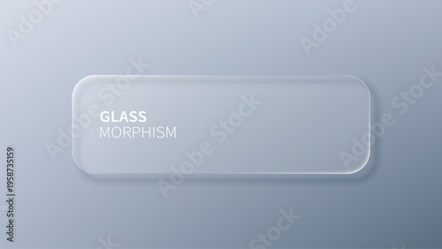 Glass morphism banner with frosted rectangular plate. Abstract digital background featuring translucent UI element. Minimalist graphic design for web interface and modern application layout.