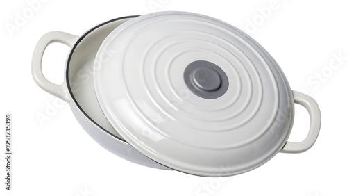 White ceramic dutch oven with lid and handles