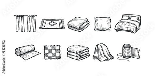 Collection of hand-drawn textile and bedding items for home decor